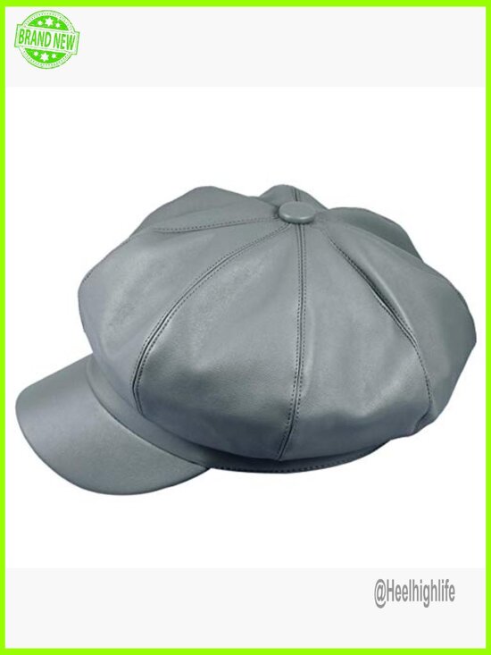 Faux Leather Newsboy Beret Hat, Adjustable Fitted Size for Women